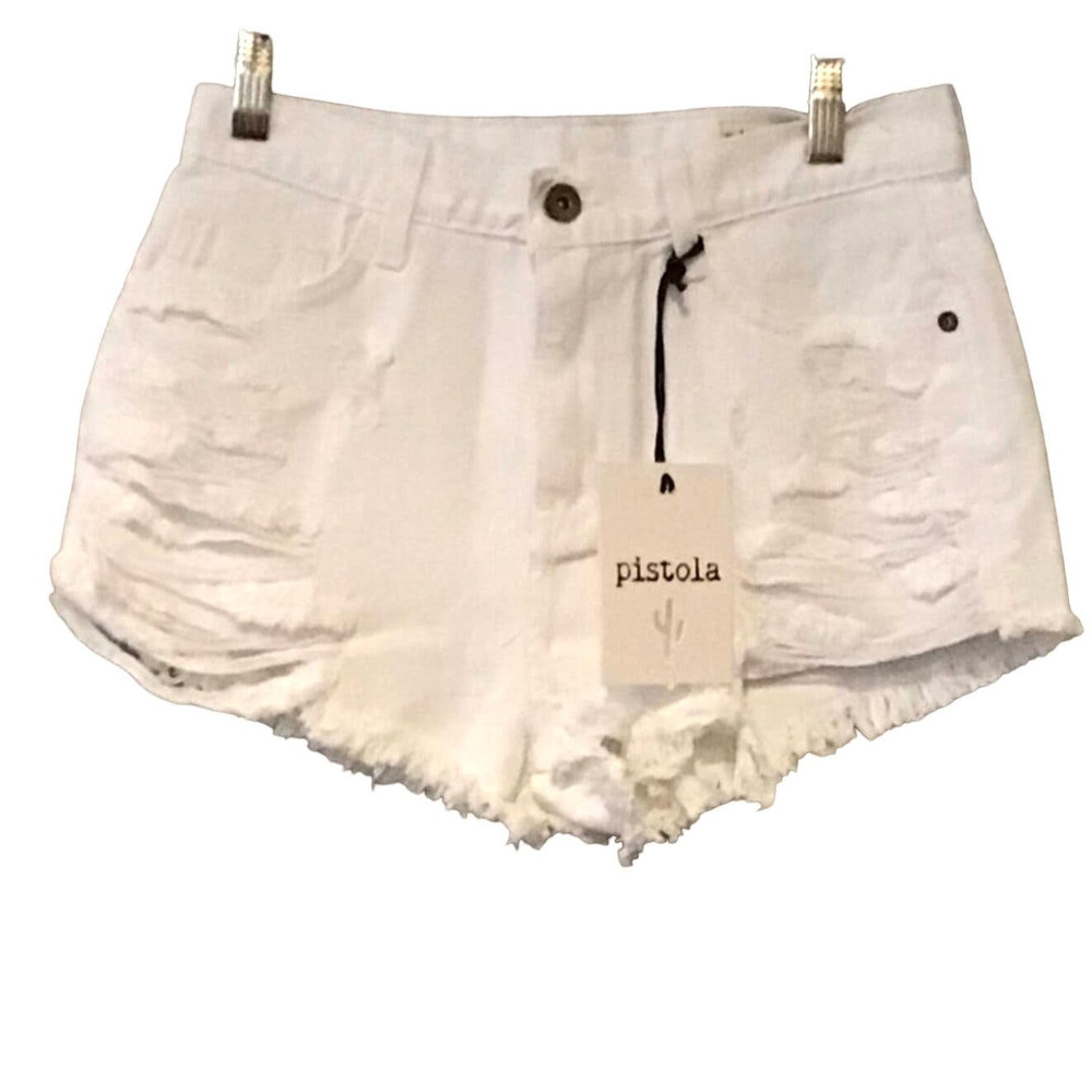 NWT Pistola Distressed White Cut Off Denim Jeans‎ Size 27